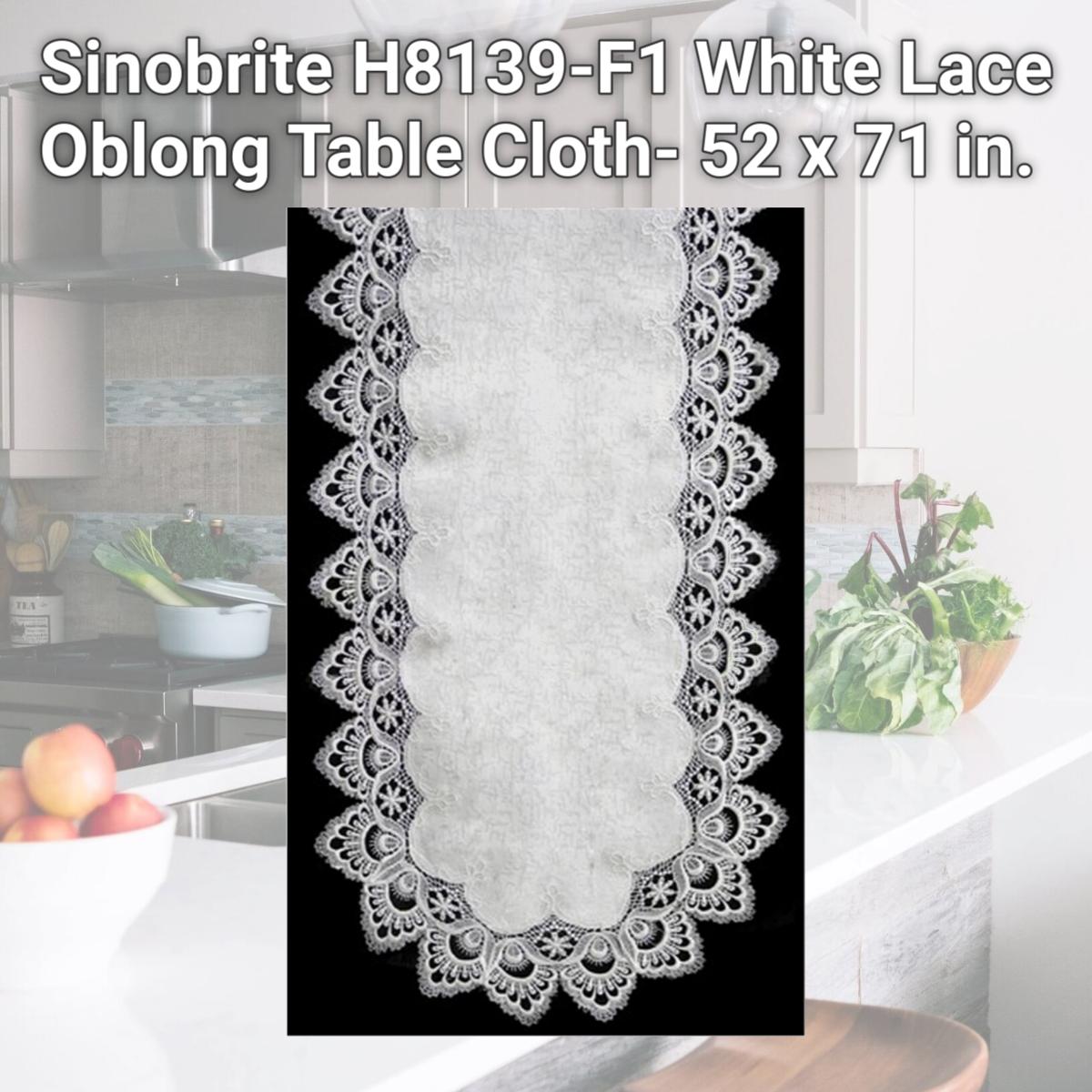 Picture of Sinobrite H8139-F1 White Lace Oblong Table Cloth- 52 x 71 in.