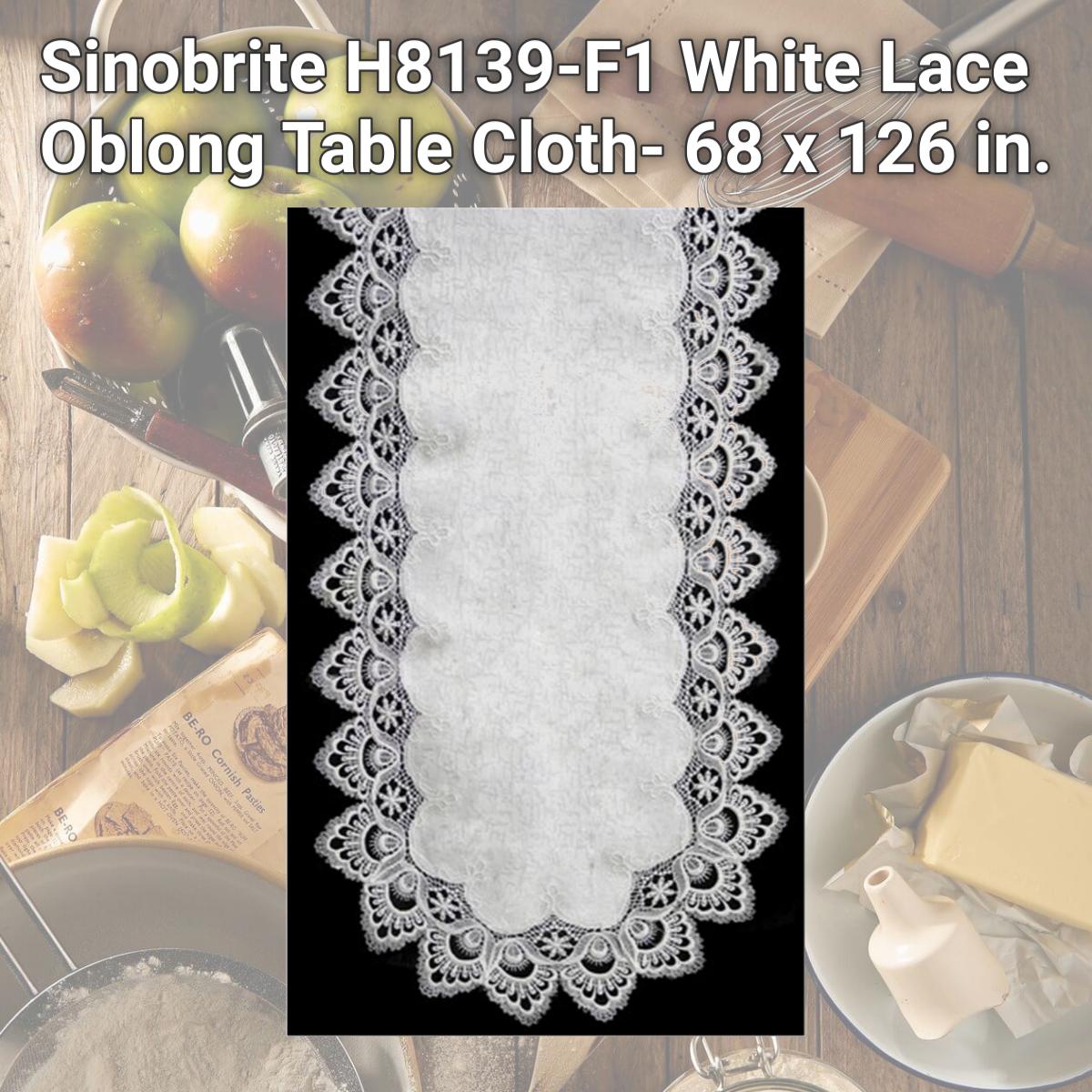 Picture of Sinobrite H8139-F1 White Lace Oblong Table Cloth- 68 x 126 in.
