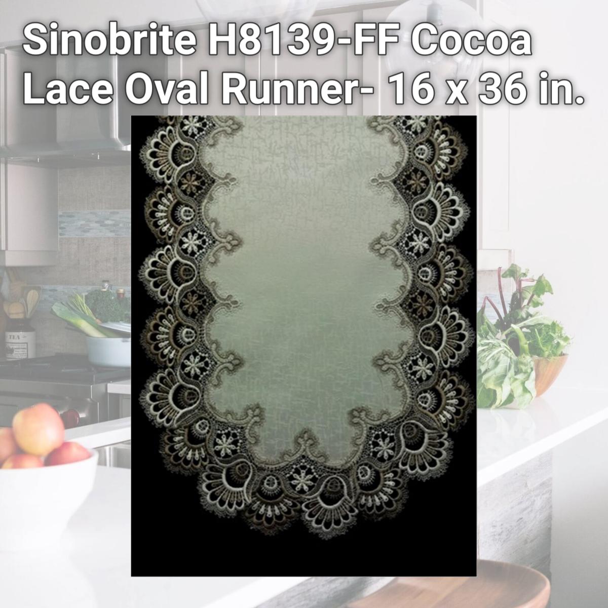 Picture of Sinobrite H8139-FF Cocoa Lace Oval Runner- 16 x 36 in.