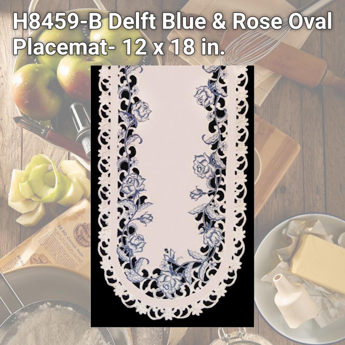 Picture of Sinobrite H8459-B Delft Blue & Rose Oval Placemat- 12 x 18 in.