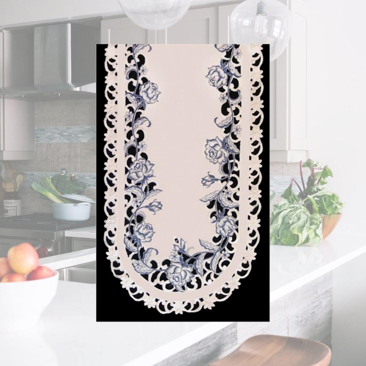 Picture of Sinobrite H8459-B Delft Blue & Rose Oval Runner- 16 x 36 in.