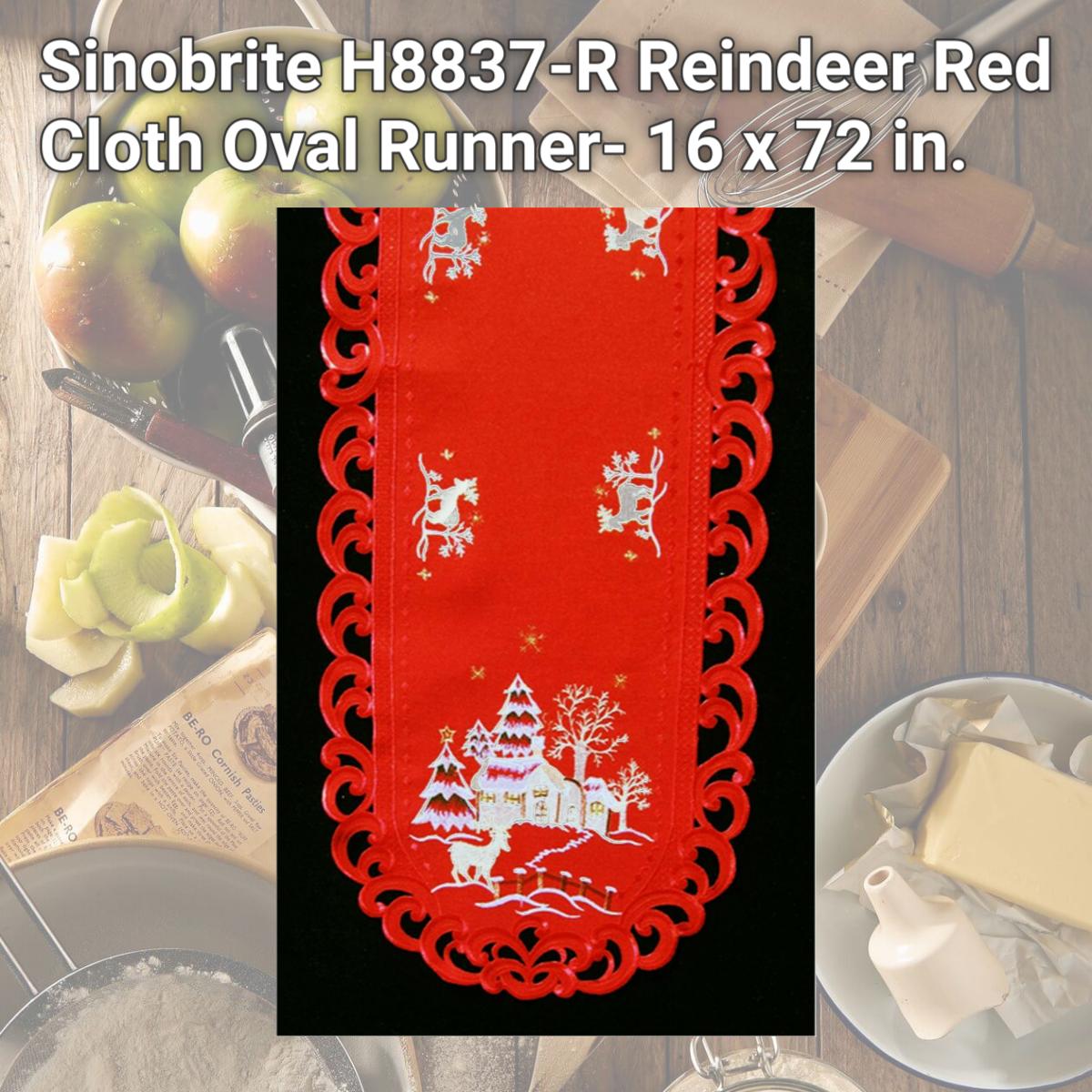 Picture of Sinobrite H8837-R Reindeer Red Cloth Oval Runner- 16 x 72 in.