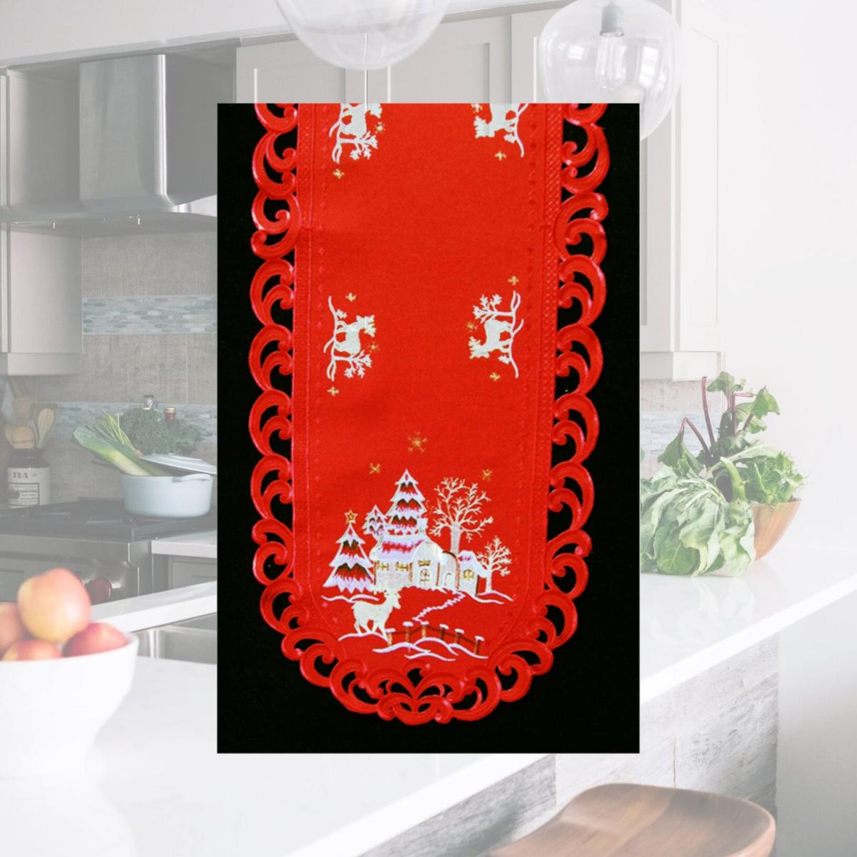 Picture of Sinobrite H8837-R Reindeer Red Cloth Oval Runner- 16 x 72 in.