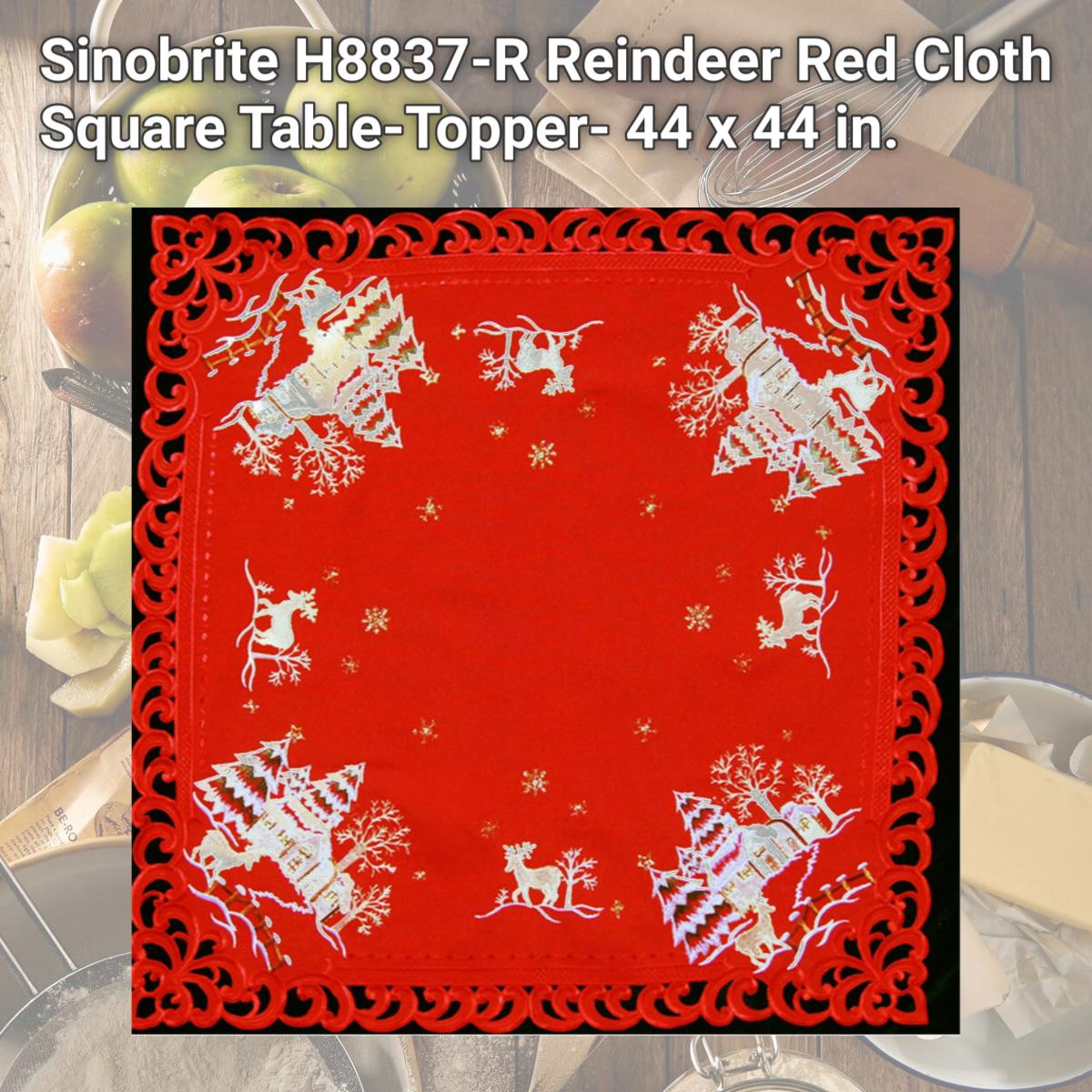 Picture of Sinobrite H8837-R Reindeer Red Cloth Square Table-Topper- 44 x 44 in.