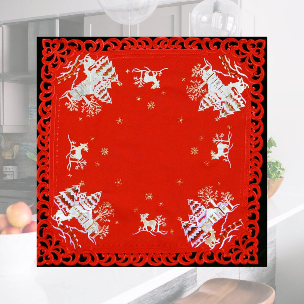 Picture of Sinobrite H8837-R Reindeer Red Cloth Square Table-Topper- 44 x 44 in.