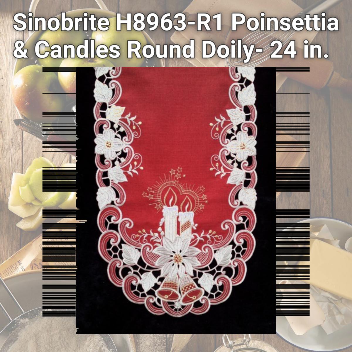 Picture of Sinobrite H8963-R1 Poinsettia & Candles Round Doily- 24 in.