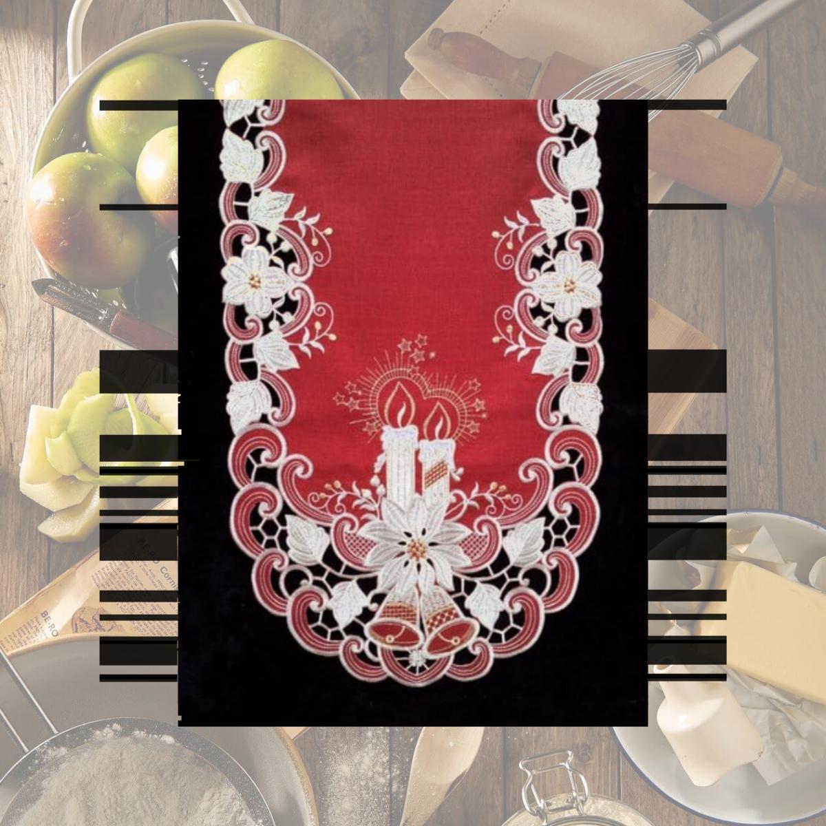 Picture of Sinobrite H8963-R1 Poinsettia & Candles Round Doily- 24 in.