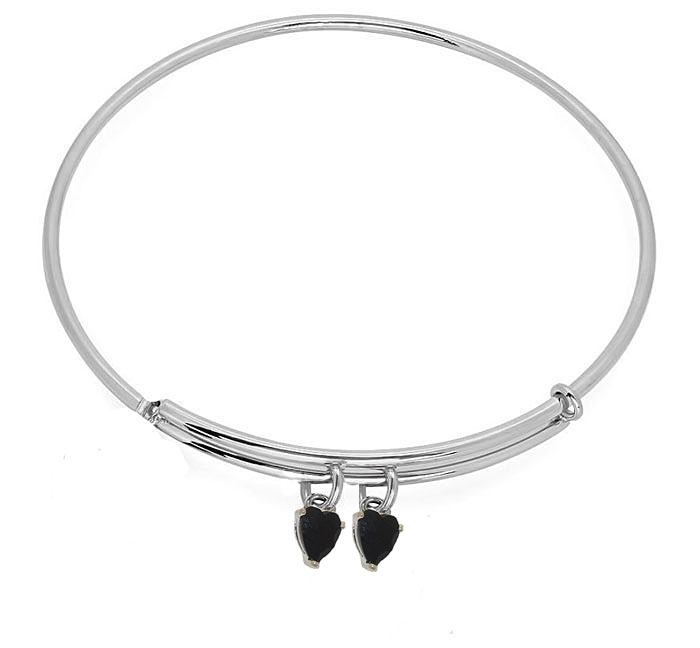 B131wase013bk Expandble Bangle In Sterling & Crystal Heart Charm Bracelet, Black