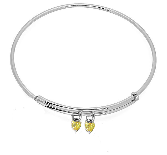 Expandble Bangle In Sterling & Crystal Heart Charm Bracelet, Yellow