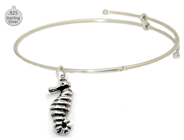 Expandable Bangle With Large Sterling Sea Horse