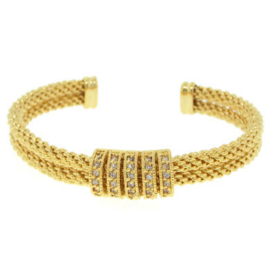 Brass Base Gold Plated White Cubic Zirconia Bangle