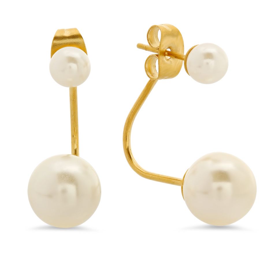 18 Kt Gold Plated Stainless Steel Double Pearl Earrings