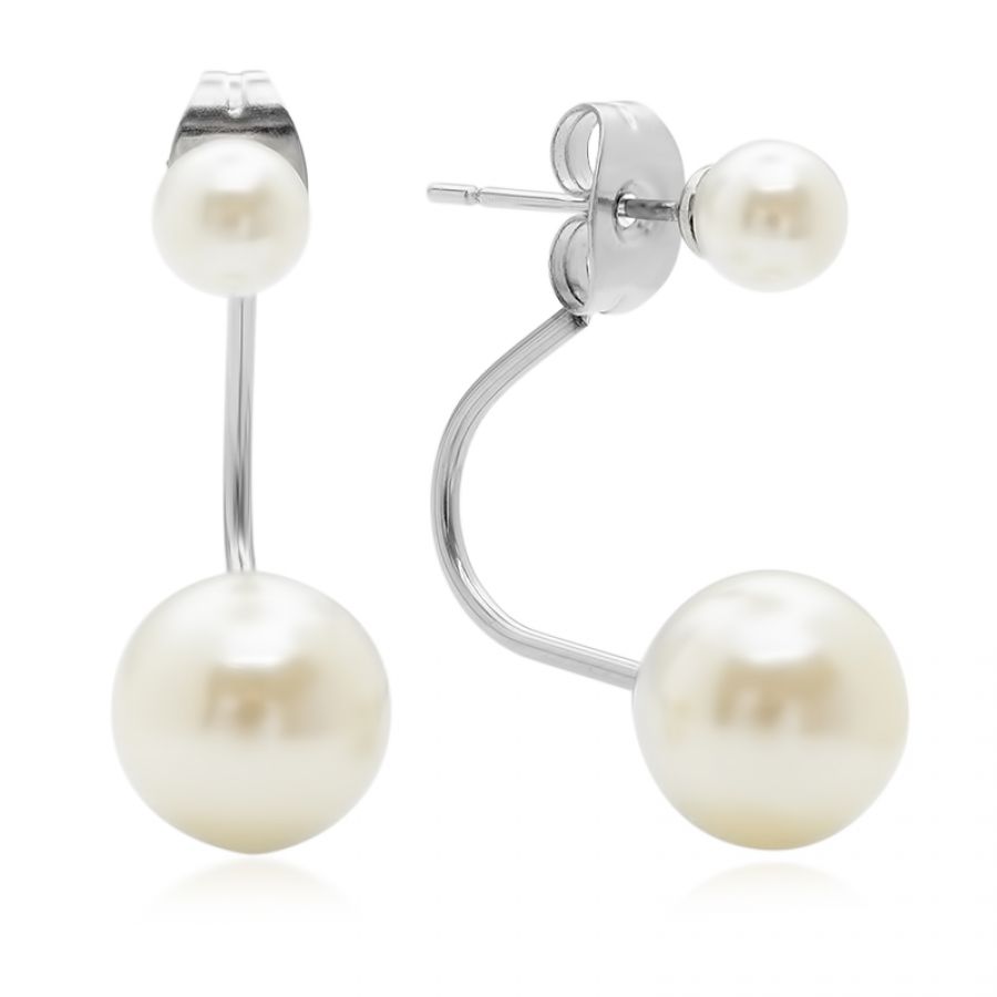 Stainless Steel Double Row Pearl Stud Earrings