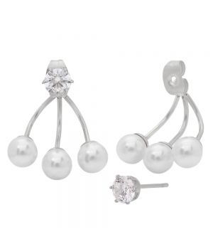 Stainless Steel Ear Jacket Earrings With Simulated Pearls & Diamonds
