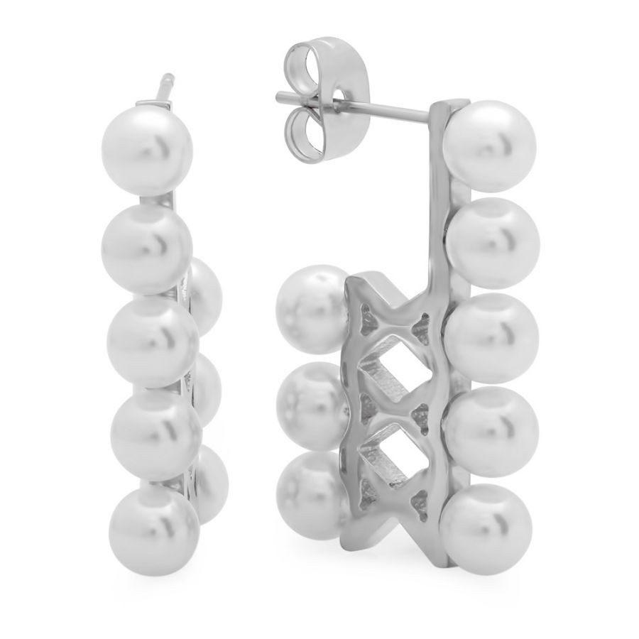 Eight Pearls Stainless Steel Simulated Pearl Stud Earrings