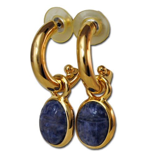 9967blu Stunning Scarab & Gold Plated Hoop Drop Earrings, Blue Sodalite