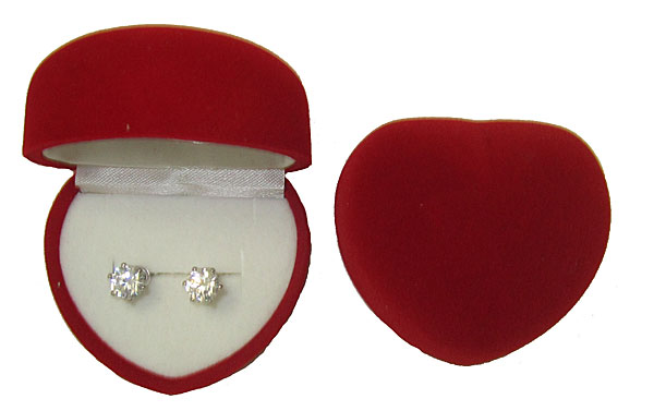 Simulated Diamond White Earrings - Domed Heart Box