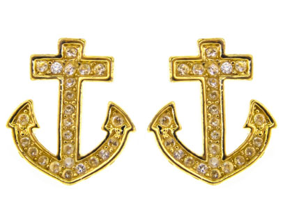 EP4230G Yellow Gold Anchor & Crystal Stud Earrings