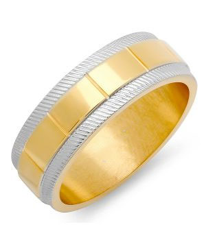 18 Kt Mens Two-tone Ring - Gold Plated & Metallic