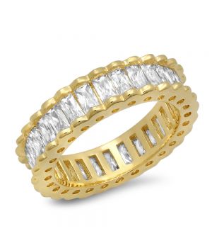 18 Kt Gold Plated Brass Ring - Baguette Cubic Zirconia Stones