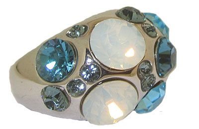 Blue Topaz Austrian Crystal Dome Rhodium Ring