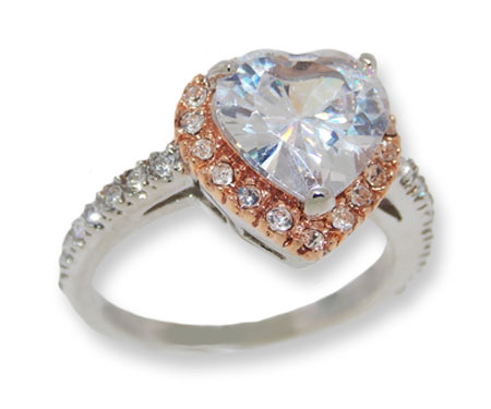 White Center Heart Shaped Cubic Zirconia Classic Style Ring