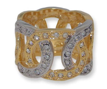 Cr4169-2t Two Toned Gold & Silver White Crystals Ring