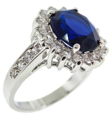 Cubic Zirconia Ring, Blue Sapphire