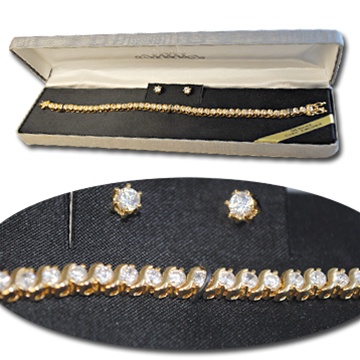 Cubic Zirconia Gold Plated Bracelet & Earrings
