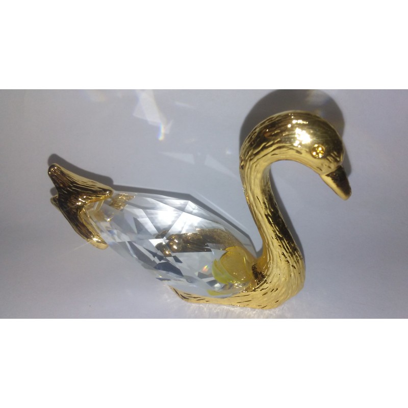 Swanfigurine Handmade Gold Plated Metal Bohemia Lead Crystal Swan Figurine