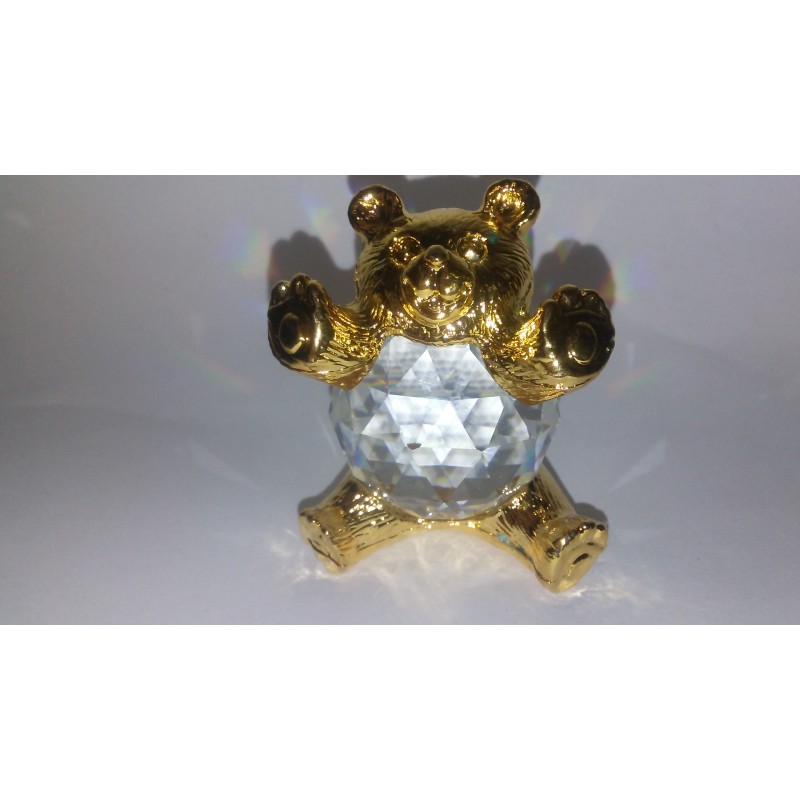 Exquisite Crystal Zoo Teddy Bear Figurine, Gold Plated Metal