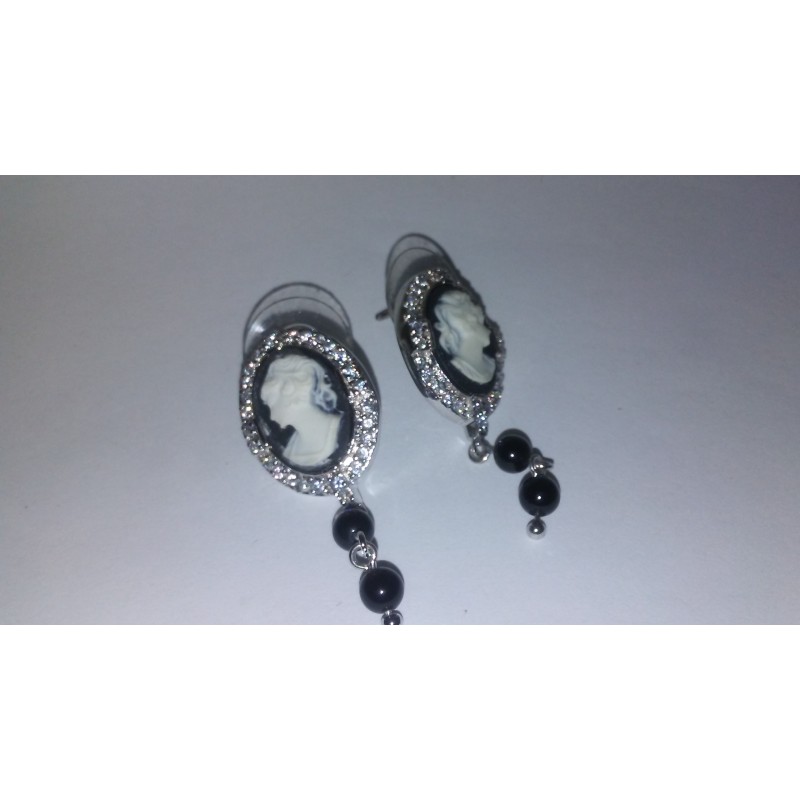 Cameo & Cubic Zirconia Sterling Silver Earrings