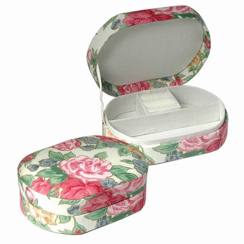 Fabric Covered Jewelry Box, Pastel Flowers
