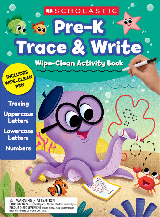 Scholastic 978-1-338-67897-0 Pre-K Trace & Write Wipe-Clean Activity Book