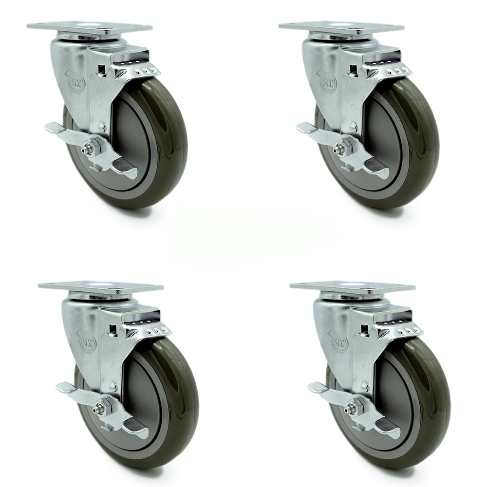 UPC 734005062182 product image for SCC-20S514-PPUB-TLB-TP3-4 Swivel Caster with Brakes & 5 in. Gray Polyurethane Wh | upcitemdb.com