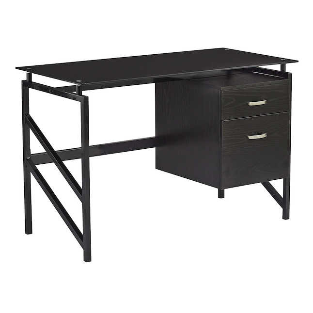 1006bb Soho Glass Top Desk With Two Drawer Pedestal, Black - 30 X 46 X 22.5 In.