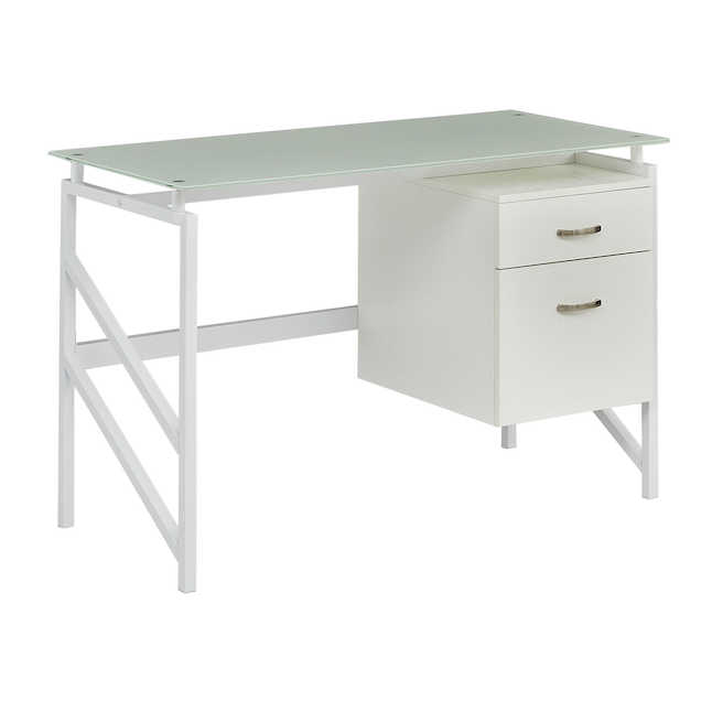 1006ww Soho Glass Top Desk With Two Drawer Pedestal, White - 30 X 46 X 22.5 In.