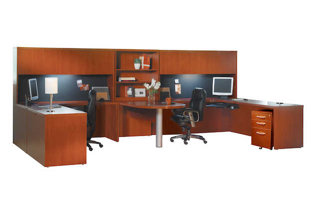 At17lcr 15 X 7 Ft. Aberdeen Series Suite 17 Double Workstation Desk, Cherry