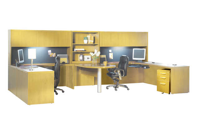 At17lma 15 X 7 Ft. Aberdeen Series Suite 17 Double Workstation Desk, Maple