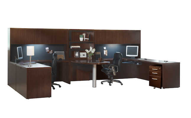At17ldc 15 X 7 Ft. Aberdeen Series Suite 17 Double Workstation Desk, Mocha