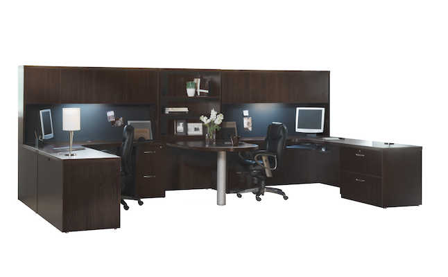 At18ldc 15 X 8 Ft. Aberdeen Series Suite 18 Double Workstation Desk, Mocha