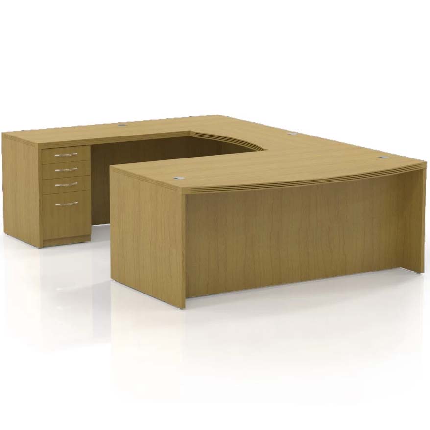 At3lma 6 X 9 Ft. Aberdeen Series Suite 3 Bow Front U-shaped Desk, Maple