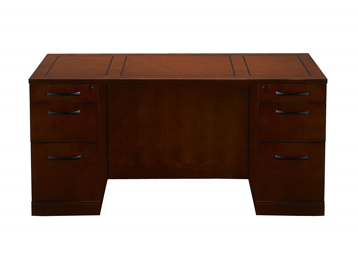 Sdsbb72scr Sorrento Straight Front Double Pedestal Desk With 2 Pencil, Box & File Pedestals, Bourbon Cherry - 29.5 X 72 X 30 In.