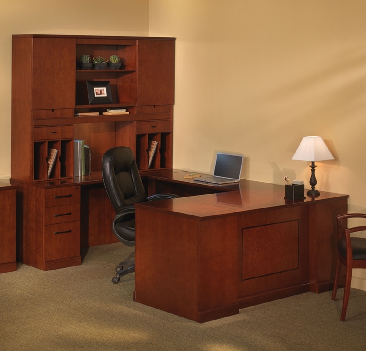 St4scr Sorrento Typical 4 U-shaped Executive Office Desk Set, Bourbon Cherry