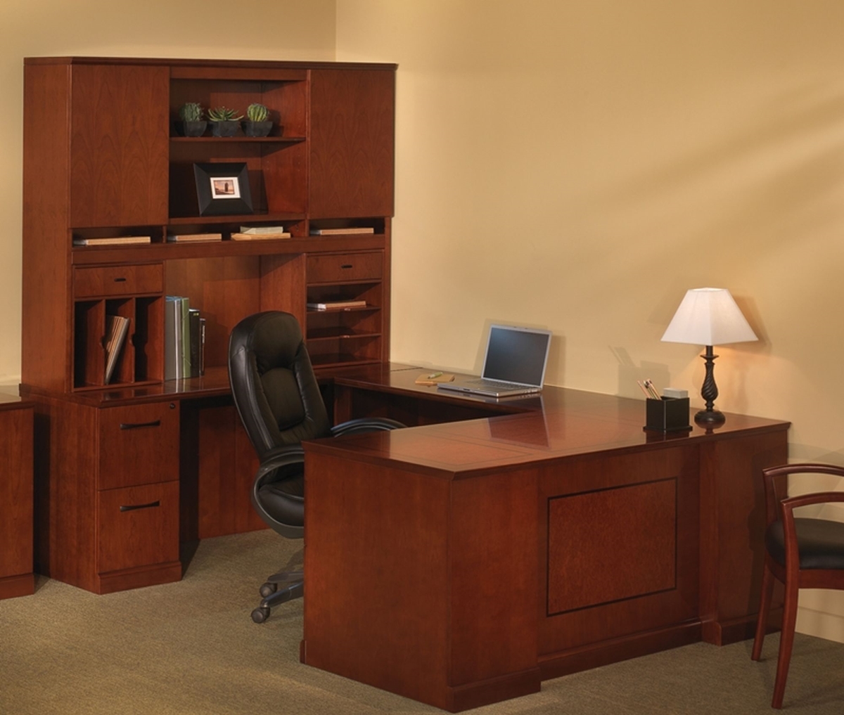 St8scr Sorrento Typical 8 U-shaped Executive Office Desk Set, Bourbon Cherry