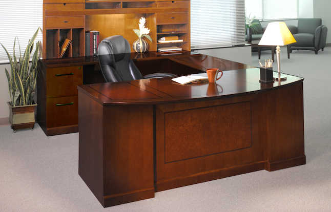 Sulbbf72scr Sorrento Executive Bow Front & Left Bridge U-shaped Desk, Pencil-box-file & File-file Pedestals - Bourbon Cherry
