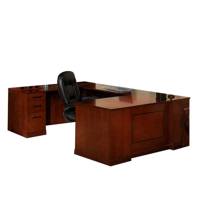 Sulsbb72scr Sorrento Executive Straight Front & Left Bridge U-shaped Desk, 2 Pencil-box-file Pedestals - Bourbon Cherry