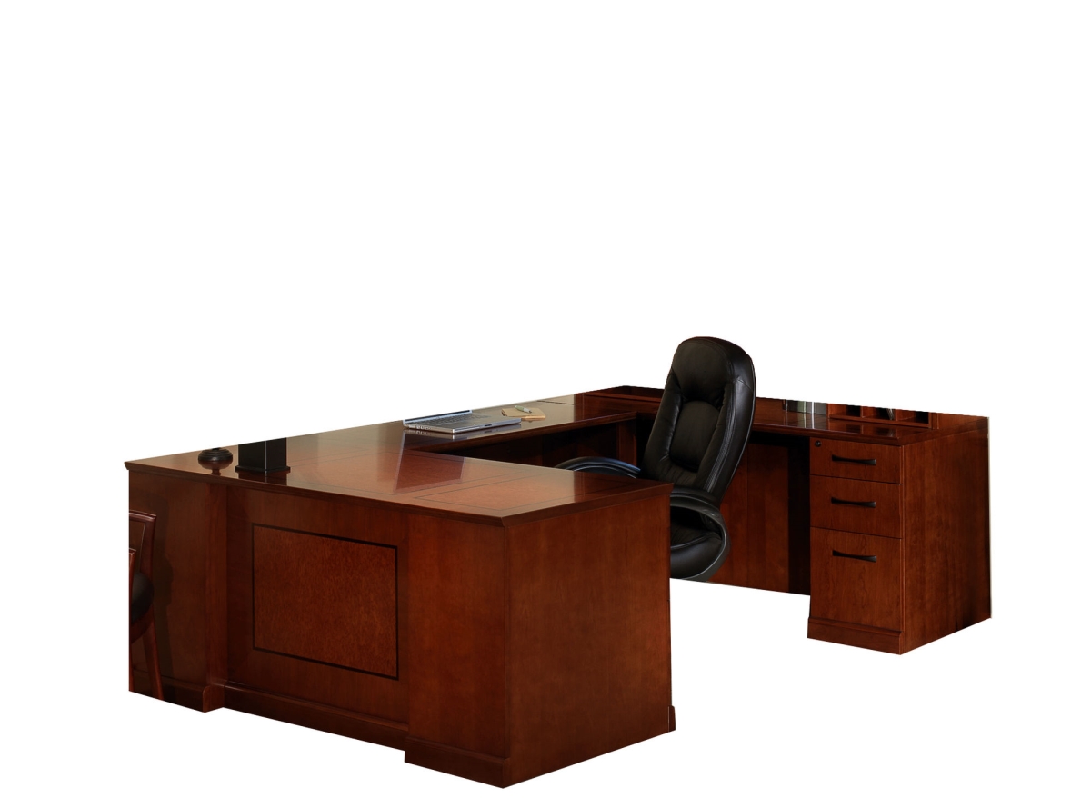 Sursbb72scr Sorrento Executive Straight Front & Right Bridge U-shaped Desk, 2 Pencil-box-file Pedestals - Bourbon Cherry - 29.5 X 72 X 102 In.