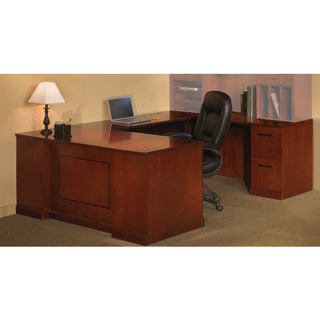 Sorrento Executive Straight Front & Right Bridge U-shaped Desk, Pencil-box-file & File-file Pedestals - Bourbon Cherry - 29.5 X 72 X 102 In.