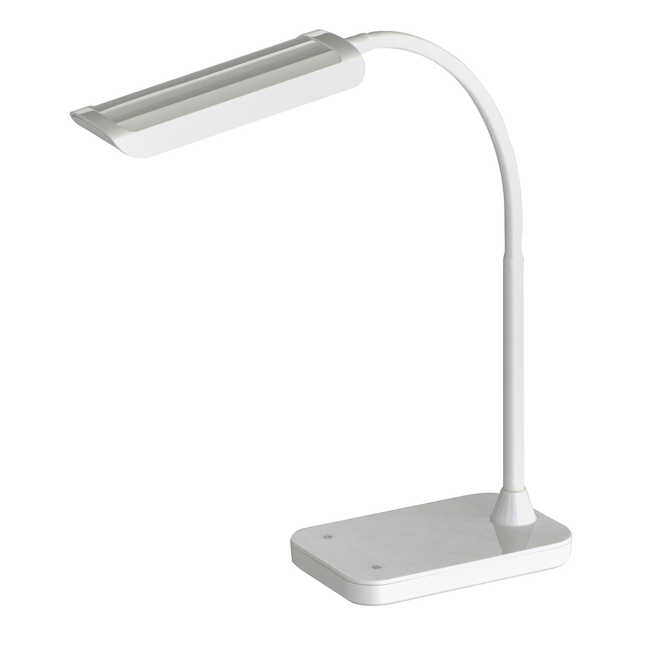 Safco 1005wh 12w Mini-vamp White Led Task Light With Flexible Arm, Touch Strip Dimmer & Usb Port - 13 X 4 X 14 In.